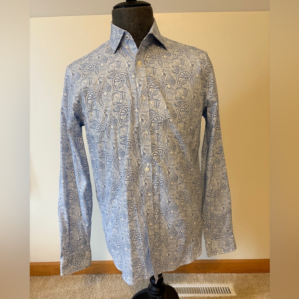 Con.Struct Blue Paisley Casual Button Down Shirt with Classic Collar